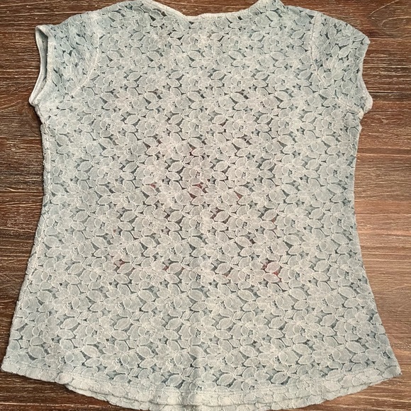 WOMENS SUNDANCE BLUE LACE EMBROIDERED CAP SLEEVE TOP/TEE, SIZE SMALL - Picture 3 of 4